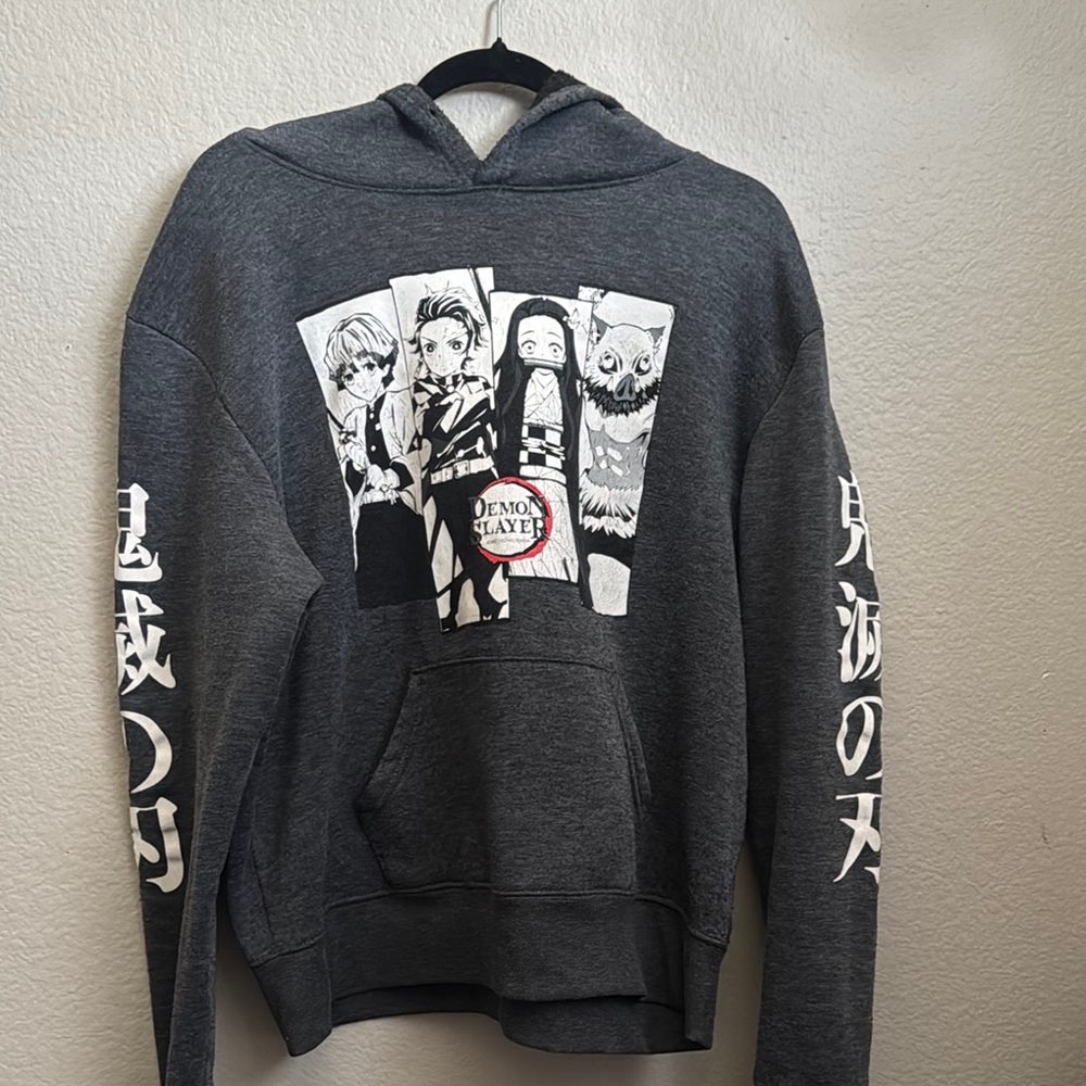 Demond Slayer Gray Anime Graphic Hoodie